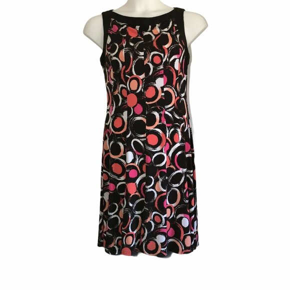 Sandra Darren Dress Womens 10 Pleated A Line Geometric Print Brown Pink Fitted - Picture 8 of 8